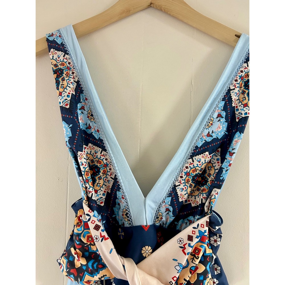 Agua Bendita Navy Blue Printed Deep V One-Piece Swimsuit - Picture 5 of 8